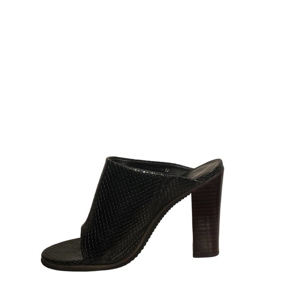 Tibi Womens Black Laser Cut Open Toe Wood Stacked Block Heel Mules 38 - Picture 4 of 8